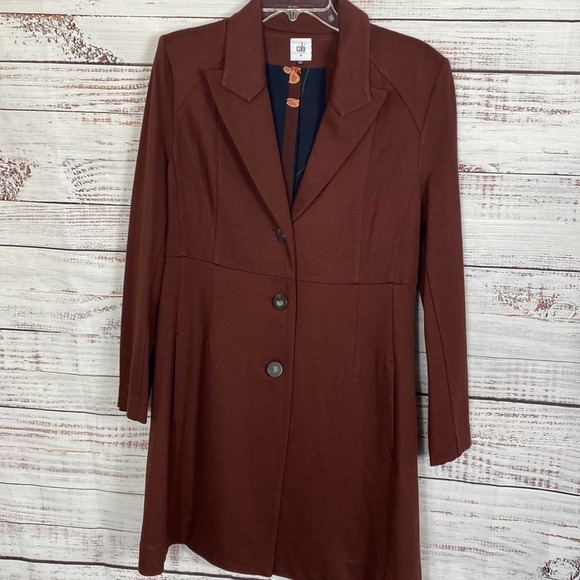 CABI BOSS 3 BUTTON MAROON LONG SLEEVE BLAZER LONG PEA COAT FALL JACKET - Picture 12 of 13